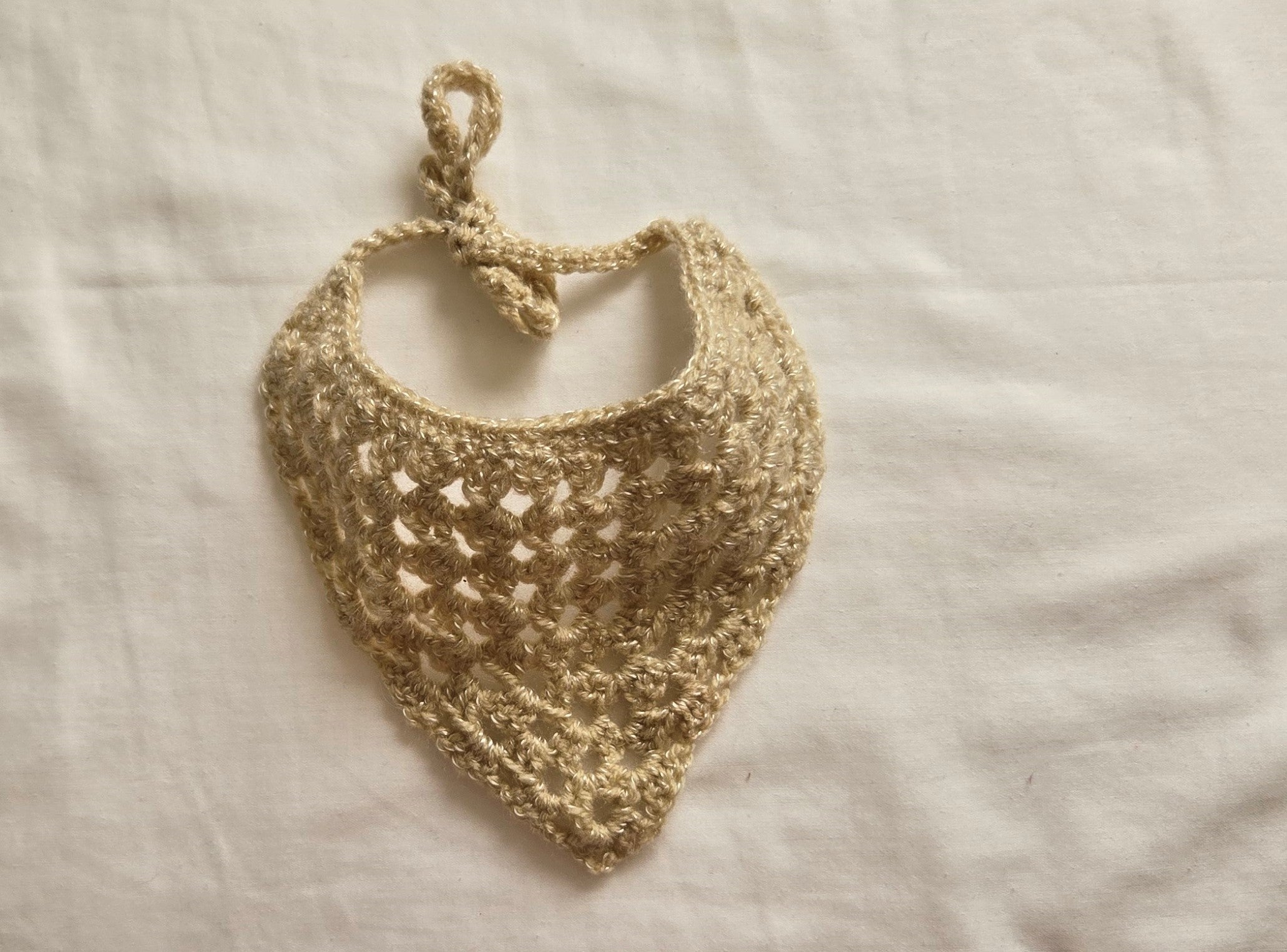 Beige With White Satin Crocheted Bandana - Handmade