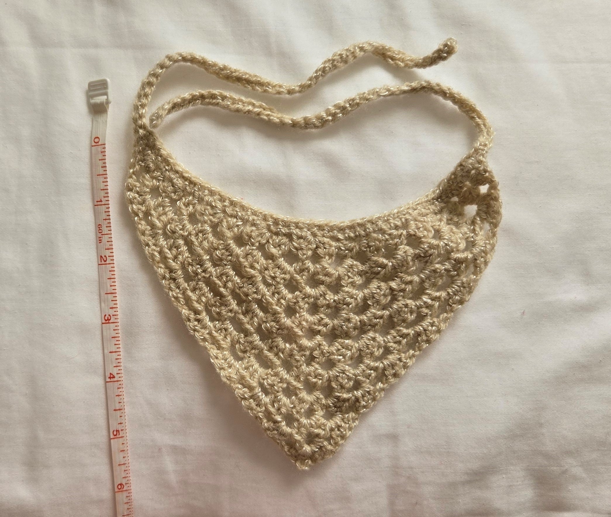 Beige With White Satin Crocheted Bandana - Handmade