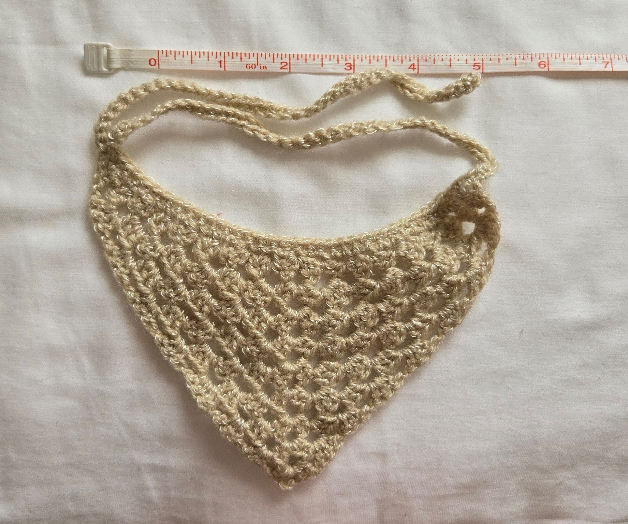 Beige With White Satin Crocheted Bandana - Handmade