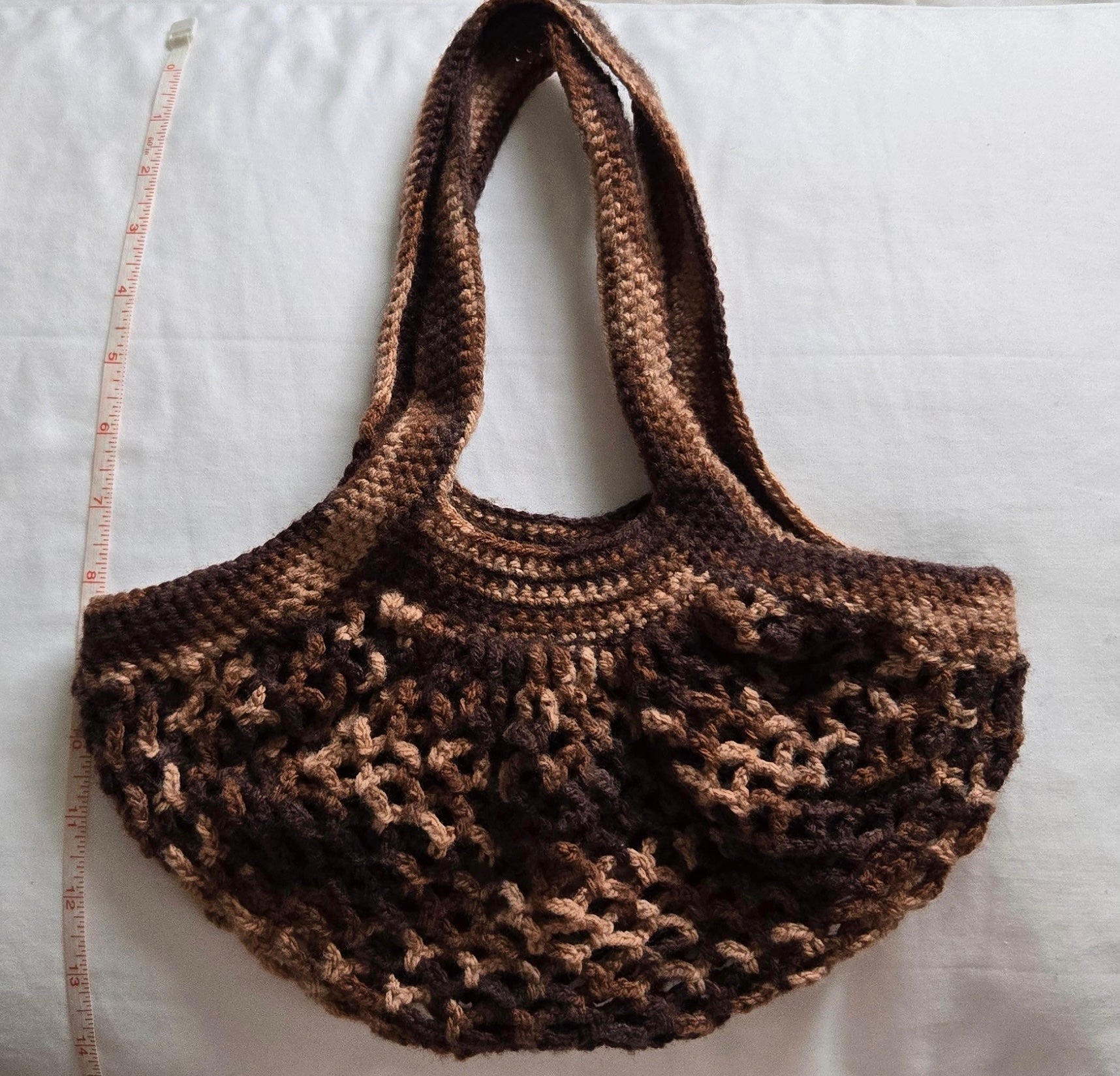 Crocheted Brown Mesh Bag - Handmade