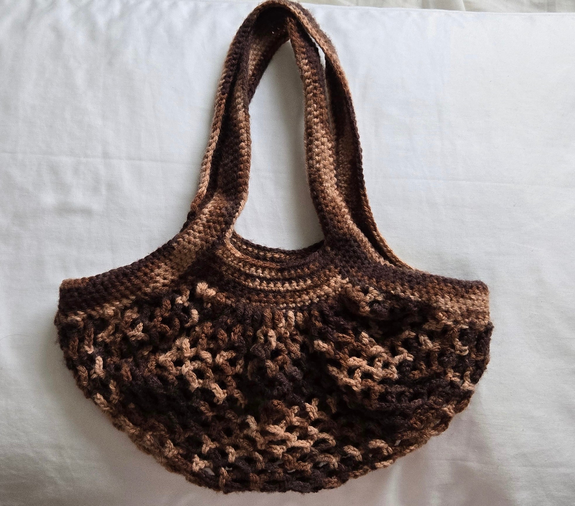 Crocheted Brown Mesh Bag - Handmade