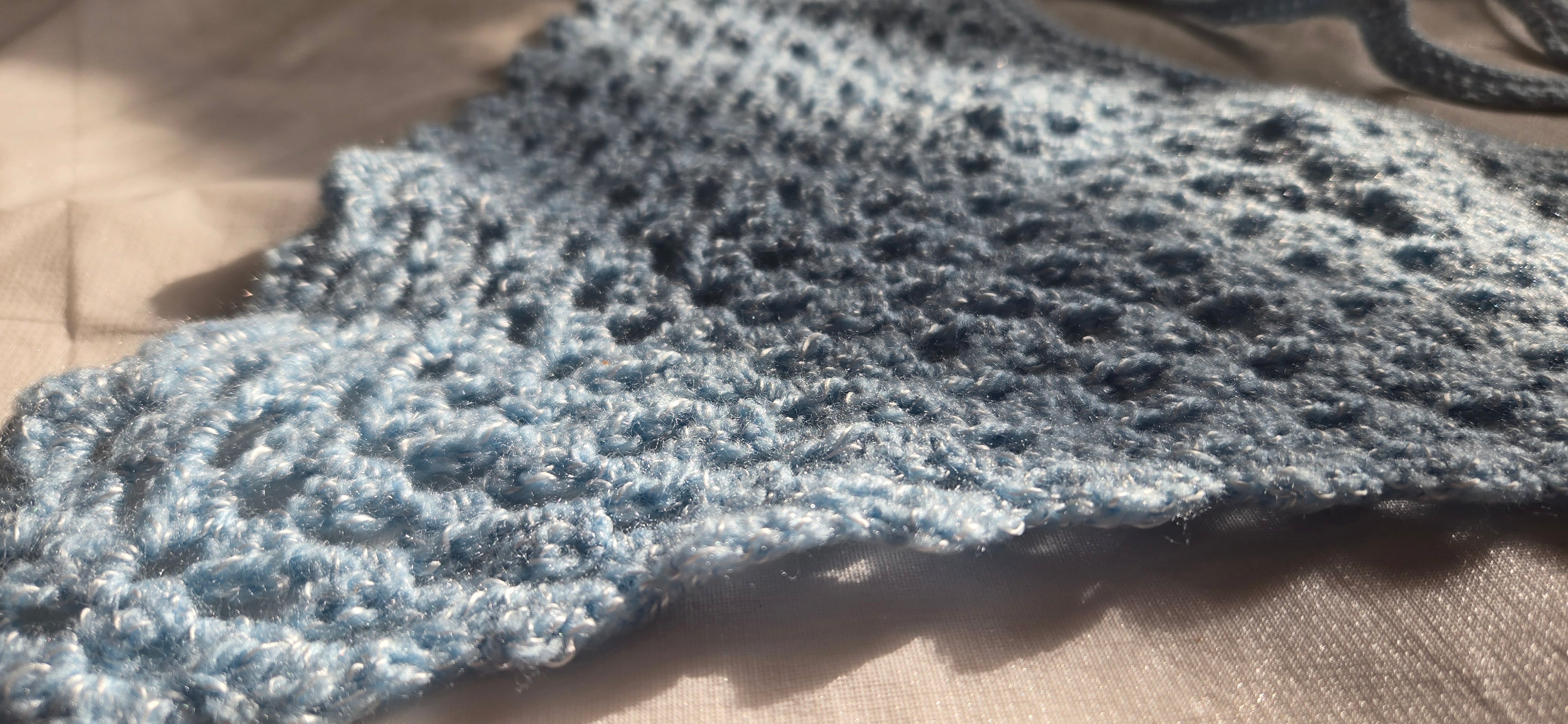 Blue With Satin Bandana Crocheted - Handmade