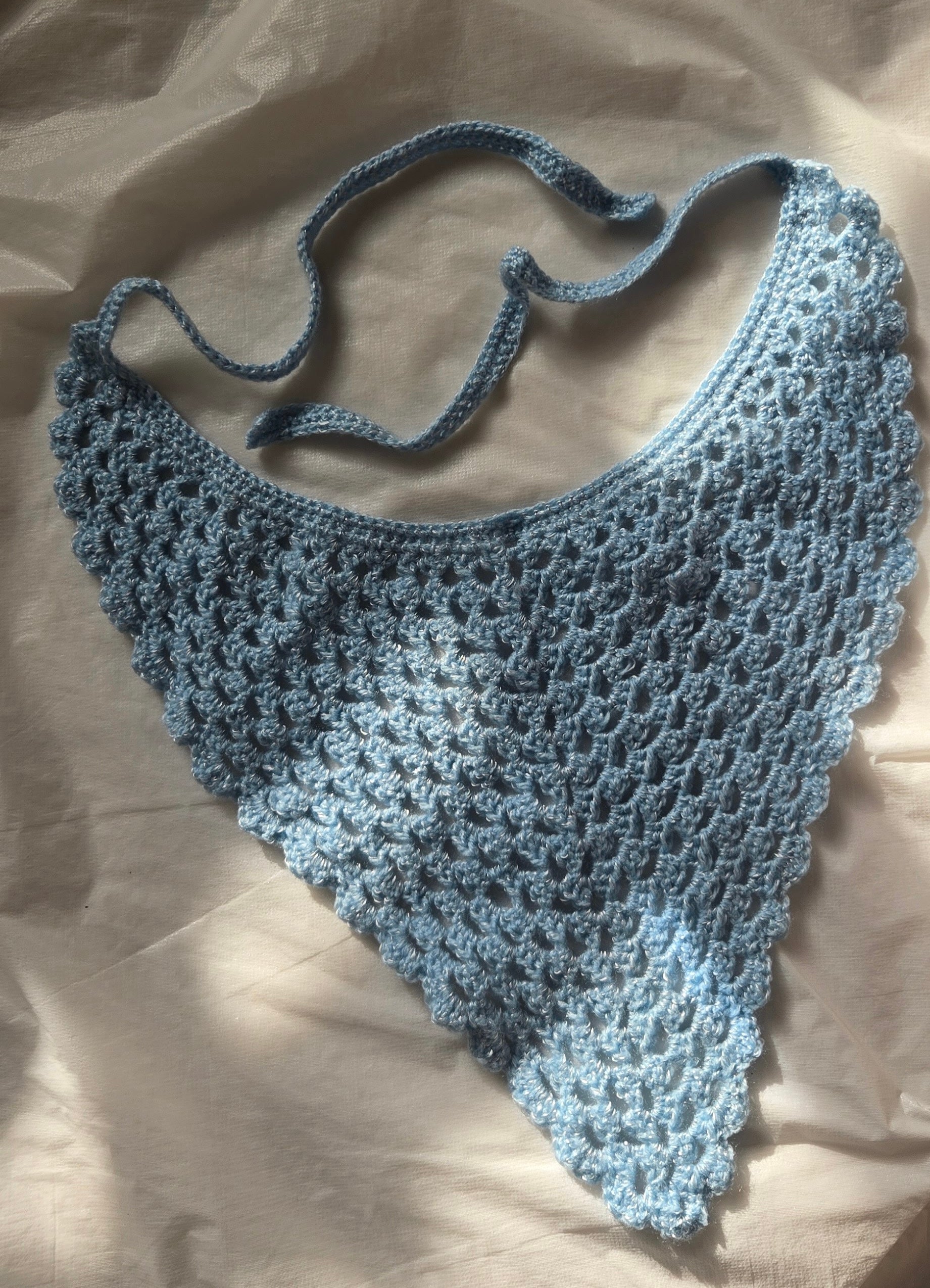 Blue With Satin Bandana Crocheted - Handmade