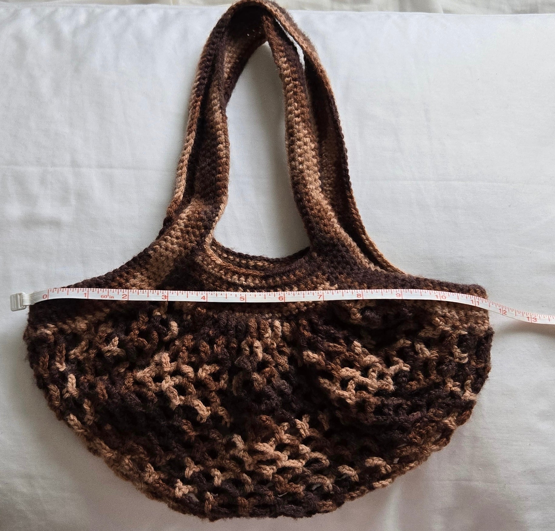 Crocheted Brown Mesh Bag - Handmade